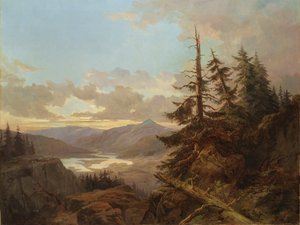 Norsk landskap i lyset av den tidlige morgenen, 1863
